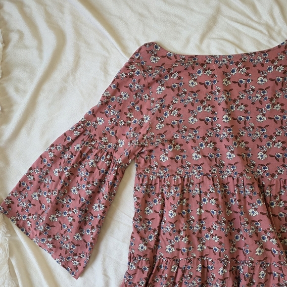 Boho Flowy Floral Mini Baby Doll Dress By Natural Life - Picture 4 of 13